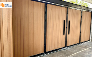 Cổng gỗ nhựa từ tấm ốp 3D gỗ nhựa Hobi