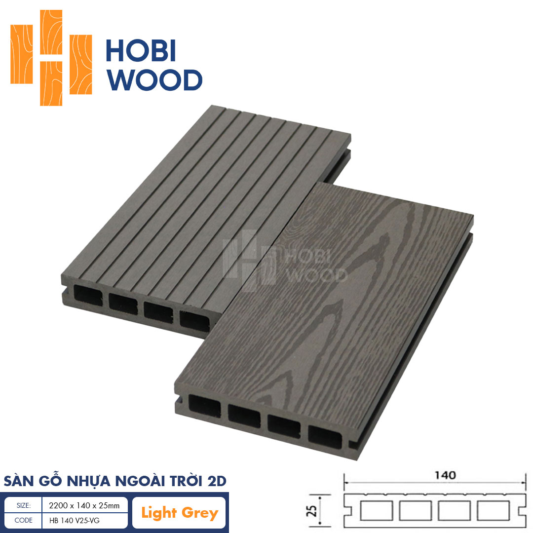 Sàn Gỗ Nhựa HobiWood 2D HB 140 V25-VG Light Grey