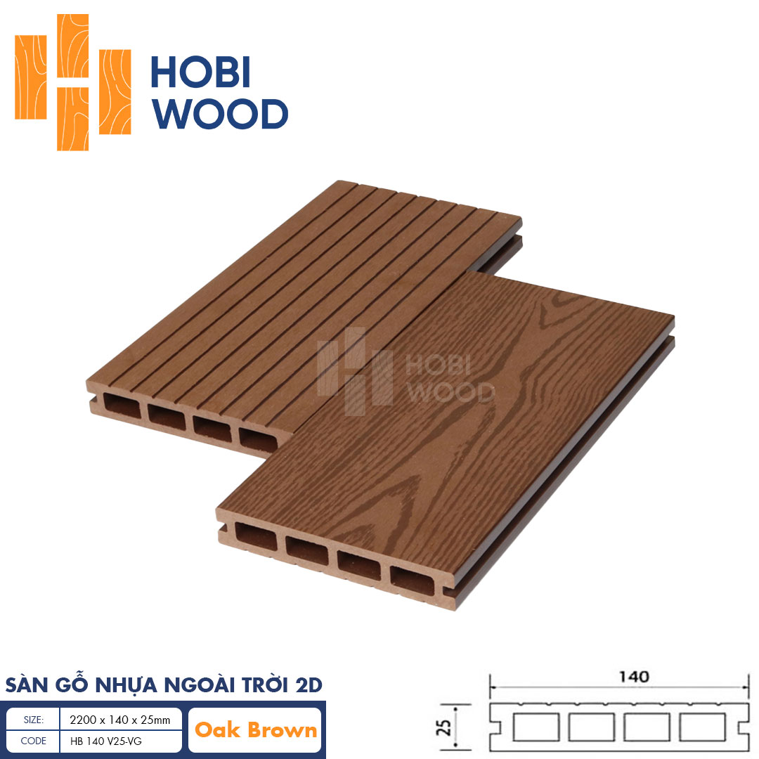 Sàn Gỗ Nhựa HobiWood 2D HB 140 V25-VG Oak Brown