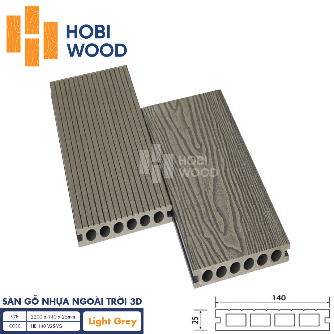Sàn gỗ nhựa HobiWood vân 3d hb140t25-3d light grey