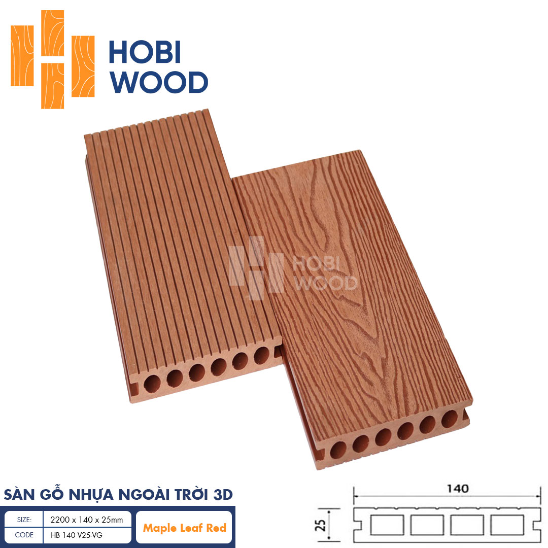 Sàn gỗ nhựa HobiWood vân 3d hb140t25-3d maple leaf red