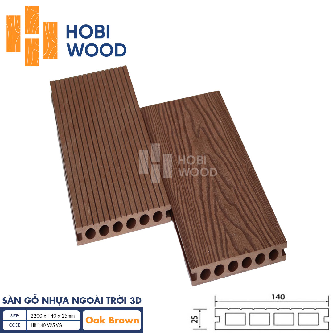 Sàn gỗ nhựa HobiWood vân 3d hb140t25-3d oak brown
