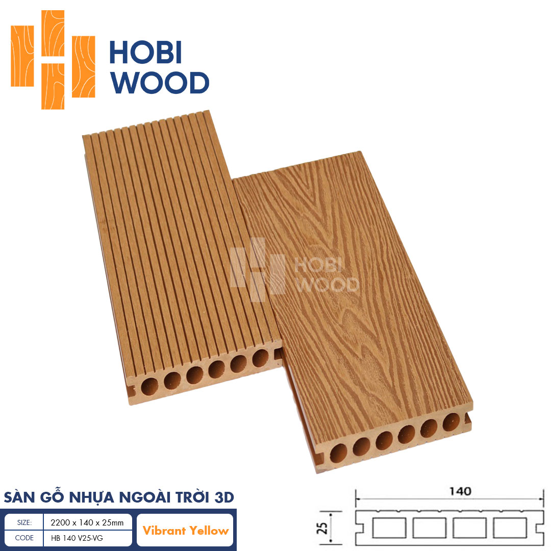 Sàn gỗ nhựa HobiWood vân 3d hb140t25-3d vibrant yellow