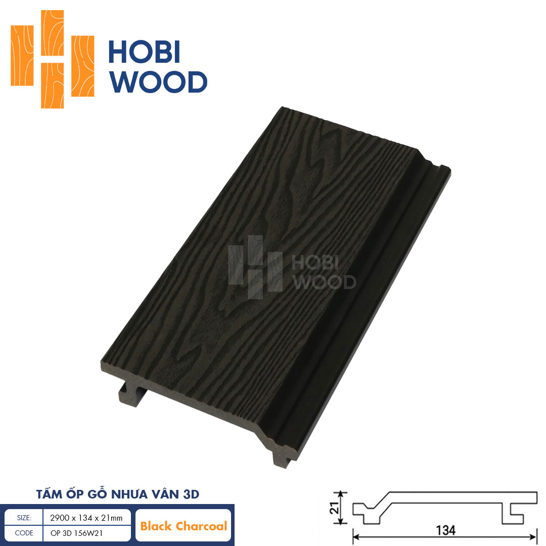 Tấm ốp gỗ nhựa HobiWood vân 3d OP-3D-156W21 black charcoal