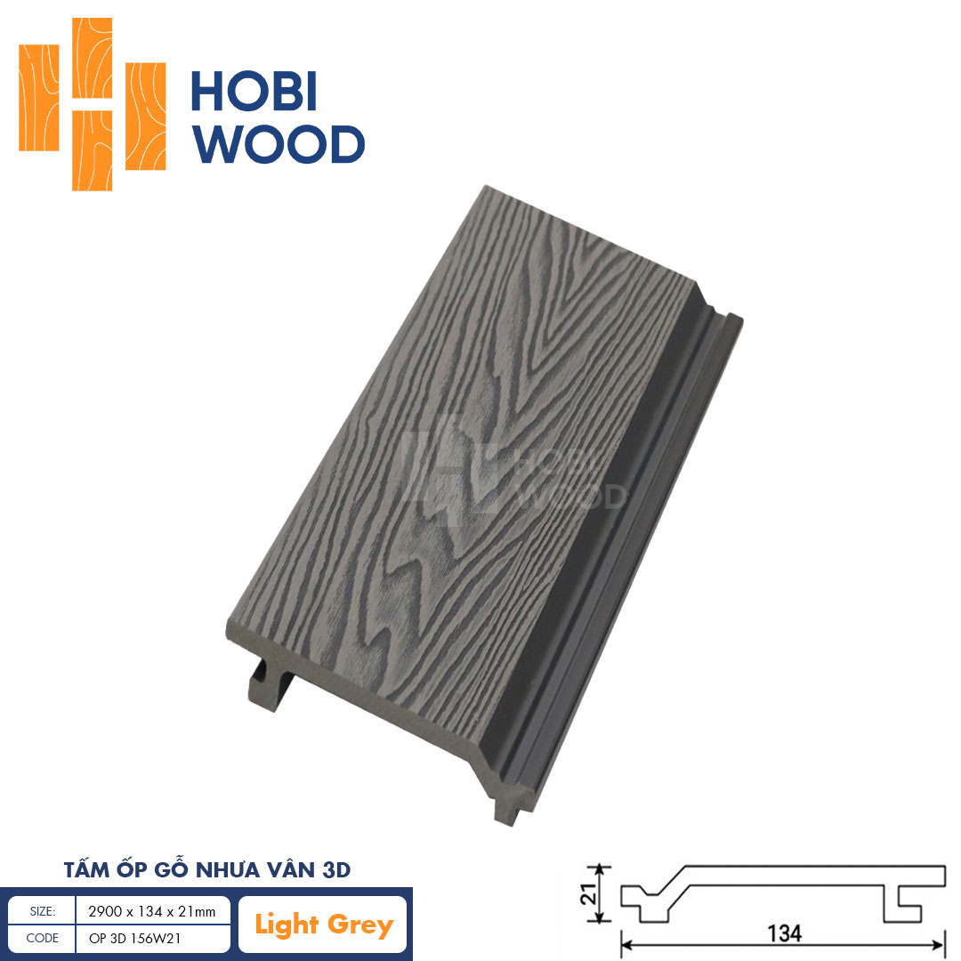 Tấm ốp gỗ nhựa HobiWood vân 3d OP-3D-156W21 light grey