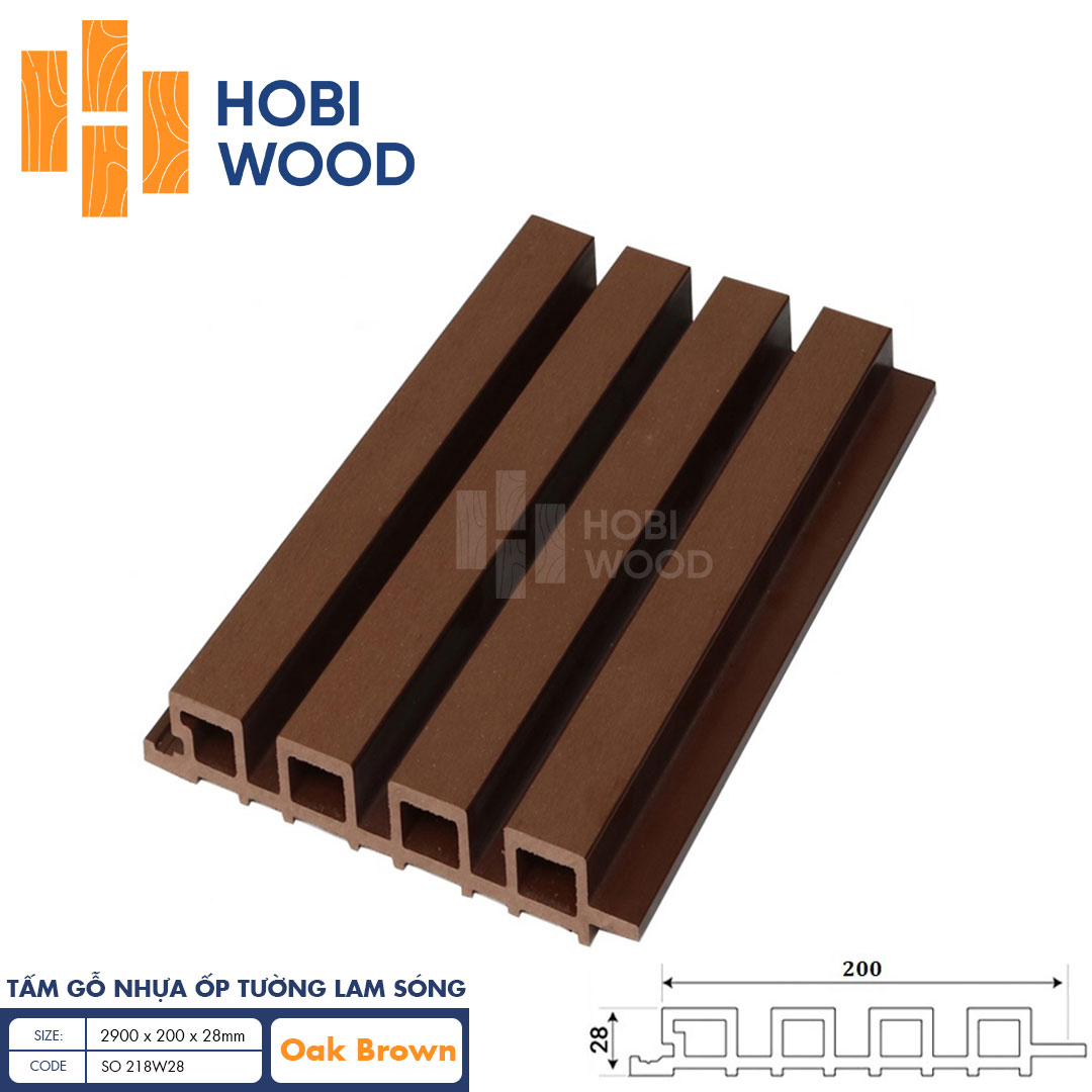 Tấm ốp lam sóng gỗ nhựa HobiWood SO 218W28 (Oak Brown)