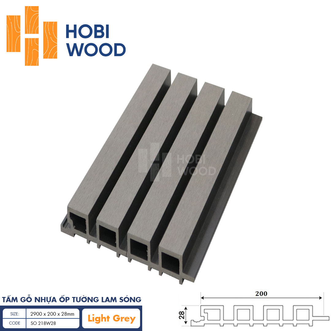 Tấm ốp lam sóng gỗ nhựa HobiWood SO 218W28 (Light Grey)