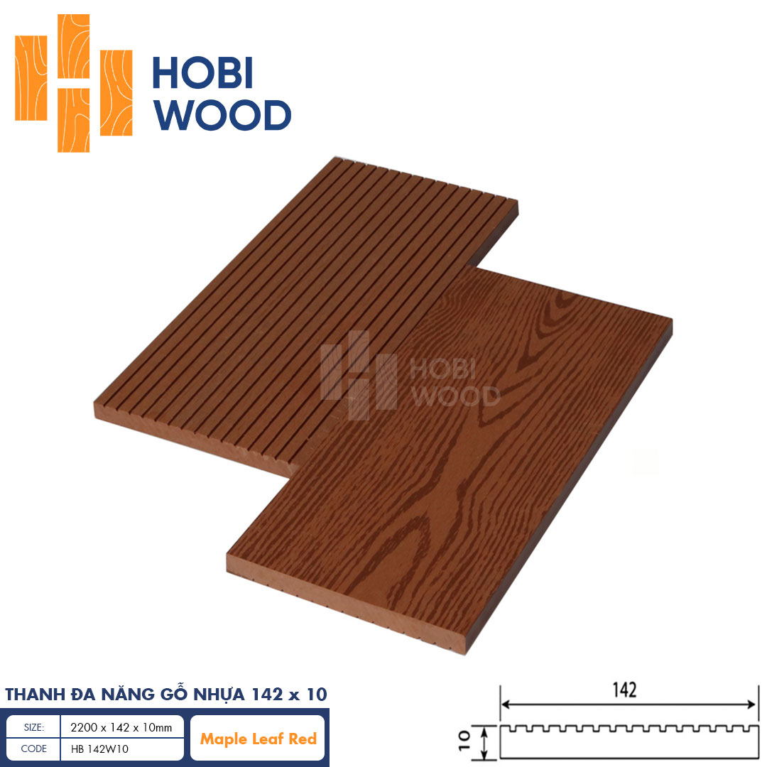 Thanh đa năng gỗ nhựa HobiWood HB 142W10 (Maple Lead Red)