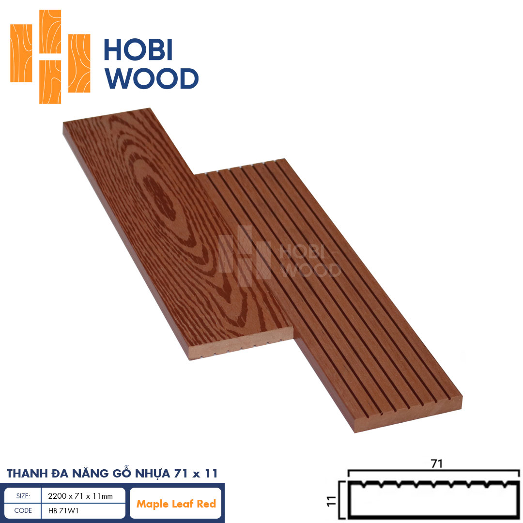 Thanh đa năng gỗ nhựa HobiWood HB 71W11 (Maple Leaf Red)