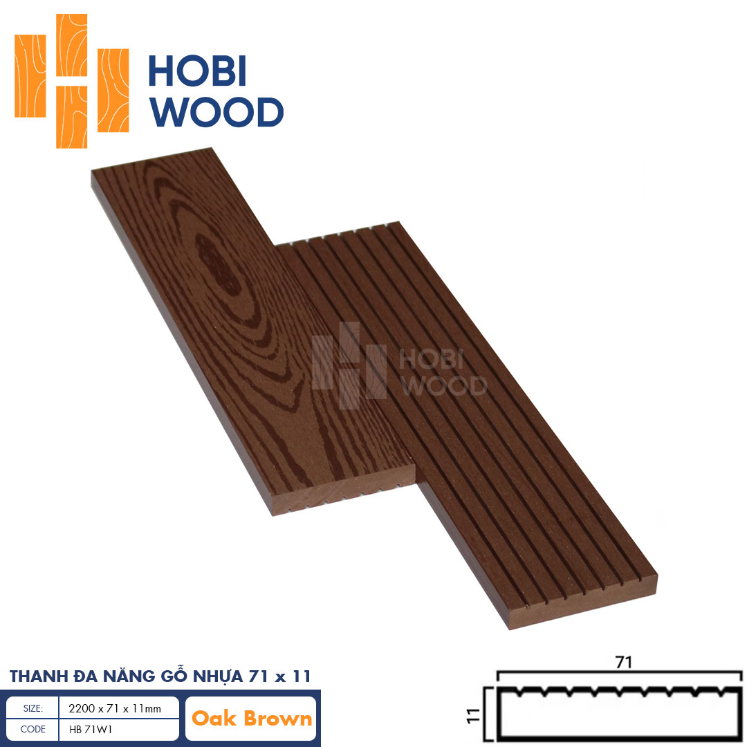 Thanh đa năng gỗ nhựa HobiWood HB 71W11 (Oak Brown)