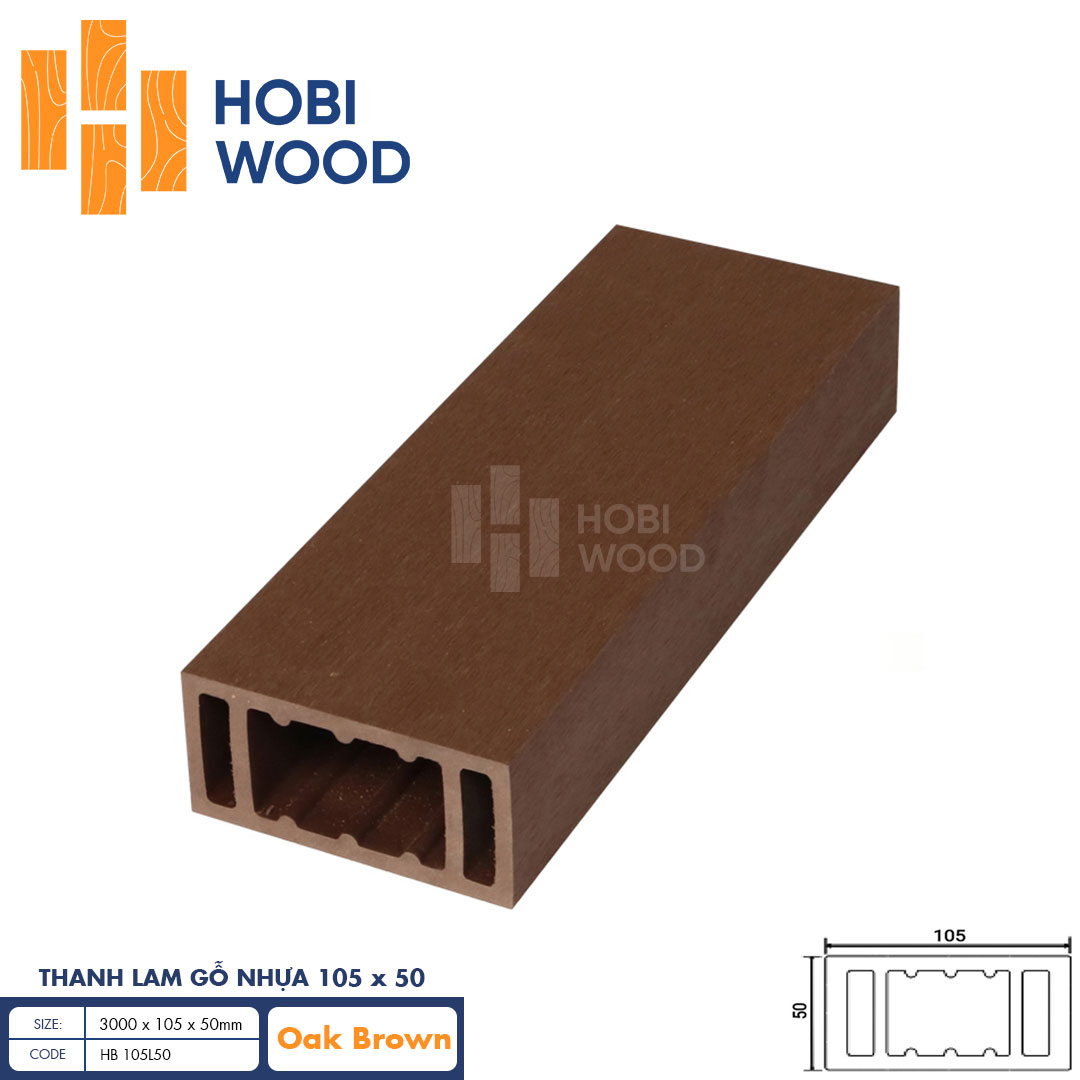 Thanh lam gỗ nhựa HobiWood HB 105L50 (Oak Brown)