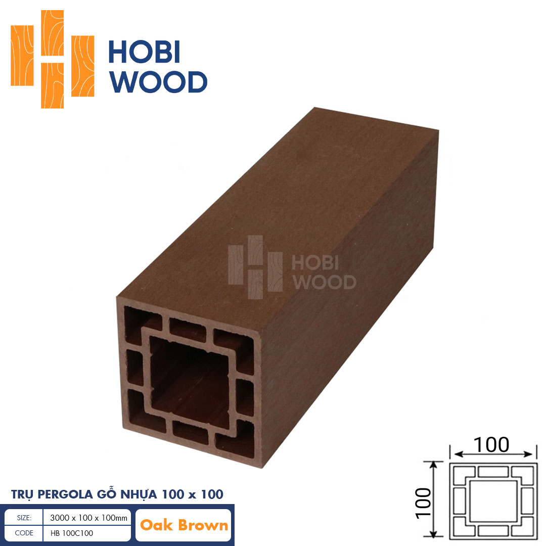 Trụ gỗ nhựa HobiWood HB 100C100 (Oak Brown)