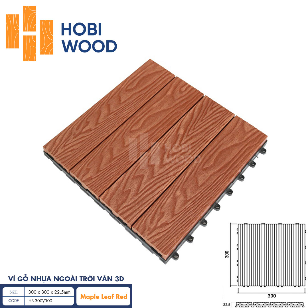 Vỉ gỗ nhựa HobiWood vân 3D (Maple Leaf Red)