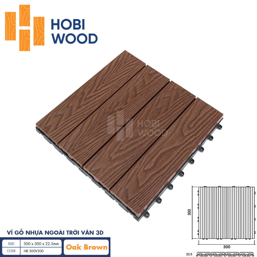 Vỉ gỗ nhựa HobiWood vân 3D (Oak Brown)