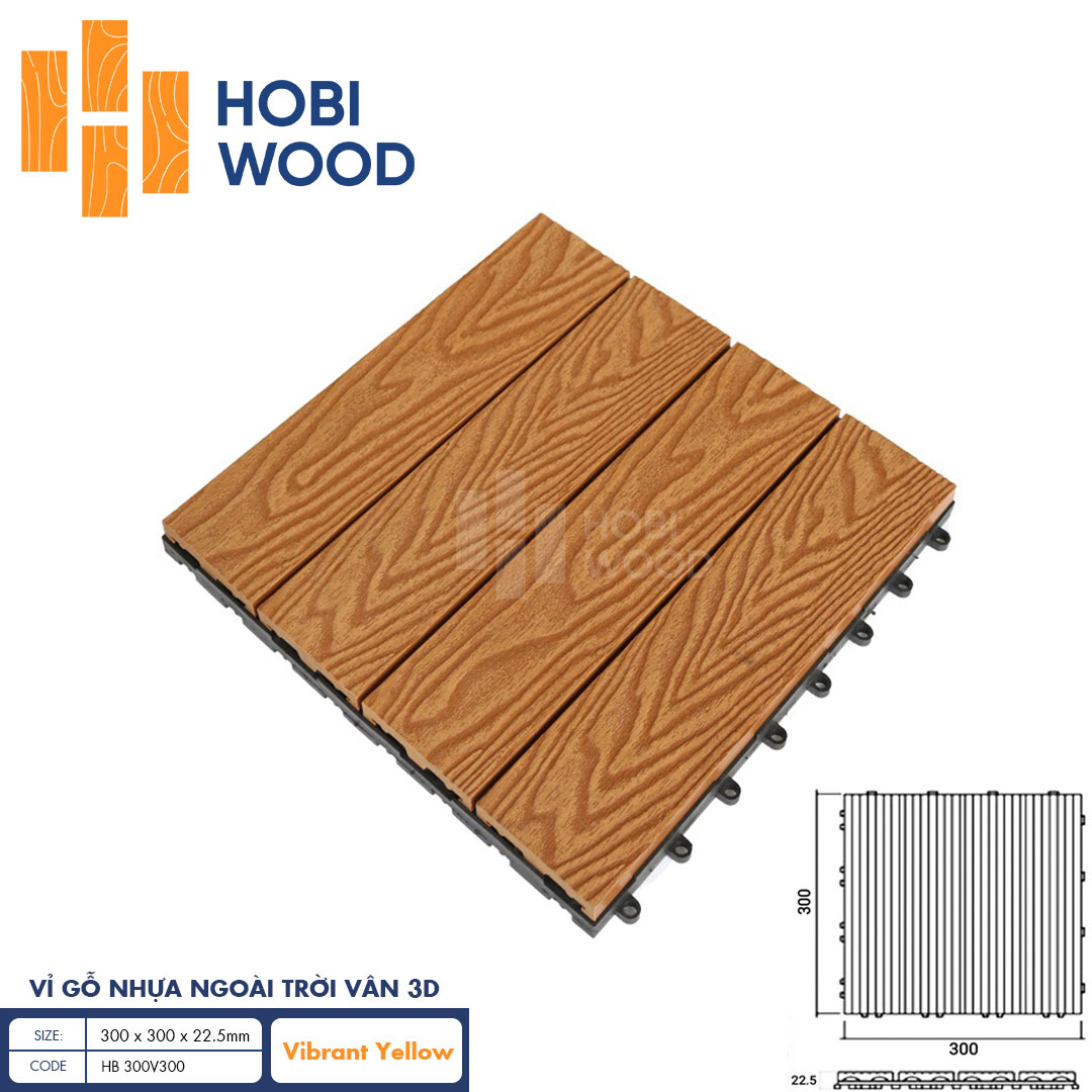 Vỉ gỗ nhựa HobiWood vân 3D (Vibrant Yellow)
