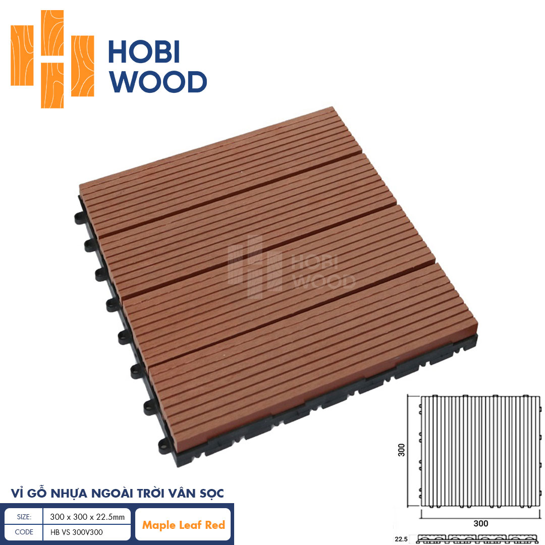Vỉ gỗ nhựa HobiWood vân sọc (Maple Leaf Red)