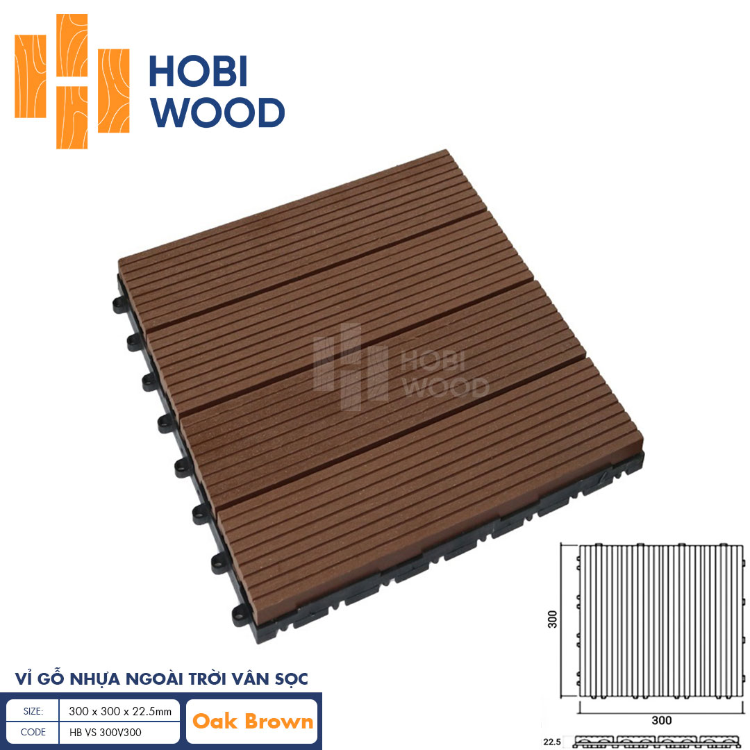 Vỉ gỗ nhựa HobiWood vân sọc (Oak Brown)