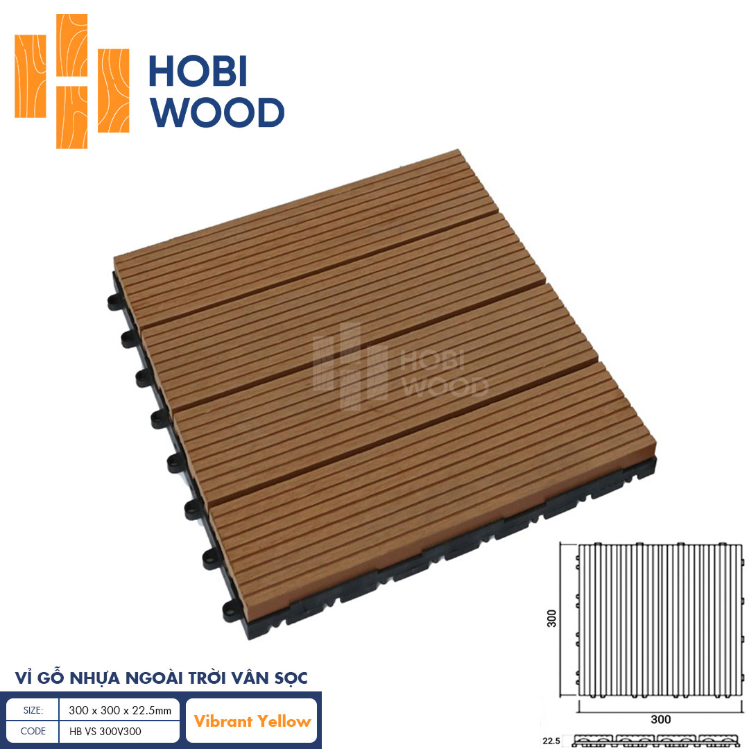 Vỉ gỗ nhựa HobiWood vân sọc (Vibrant Yellow)