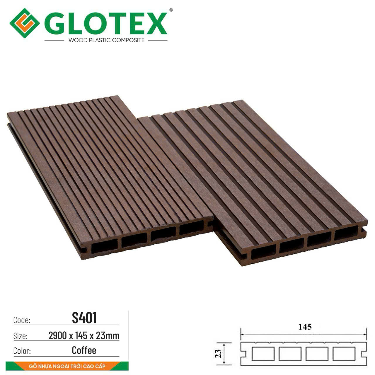 Sàn gỗ nhựa Glotex 4 lỗ vuông S401