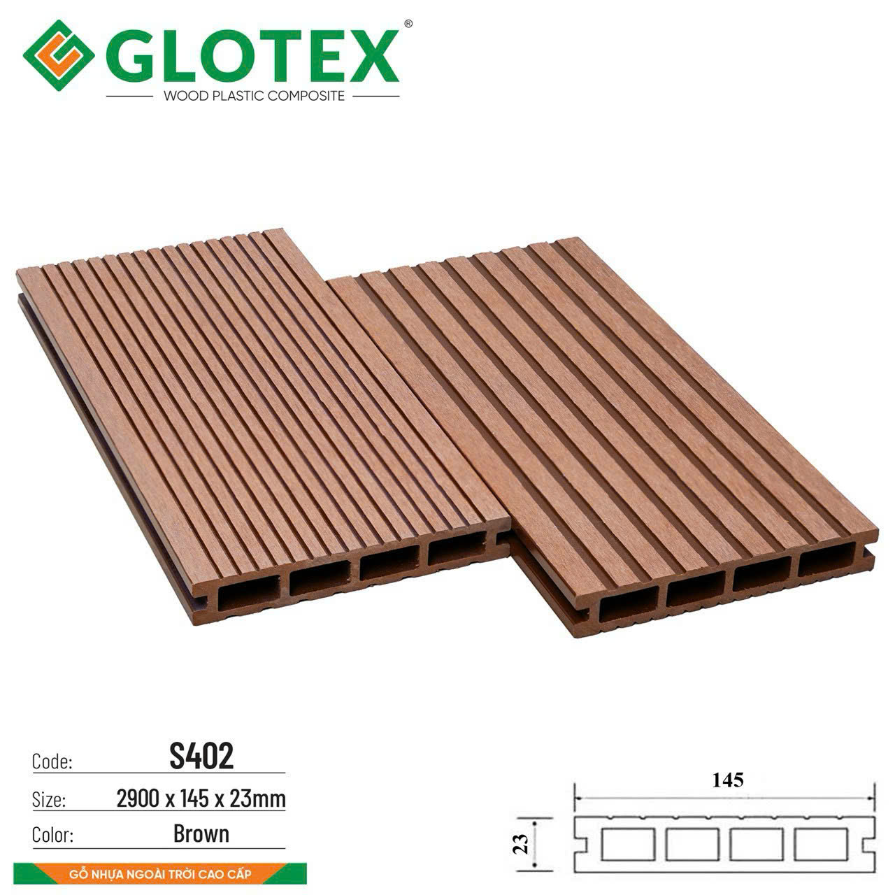 Sàn gỗ nhựa Glotex 4 lỗ vuông S402