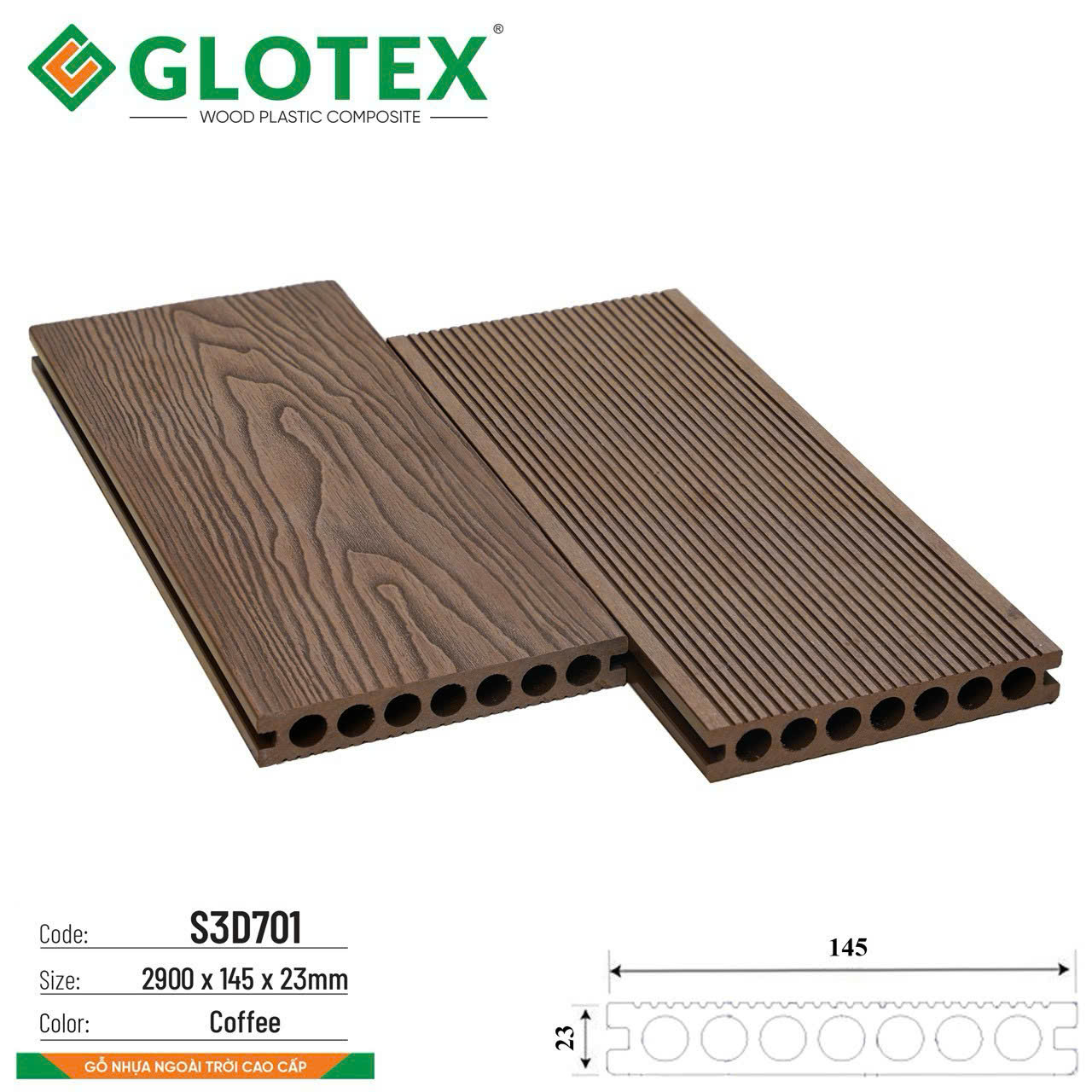 Sàn gỗ nhựa Glotex 7 lỗ tròn S3D701