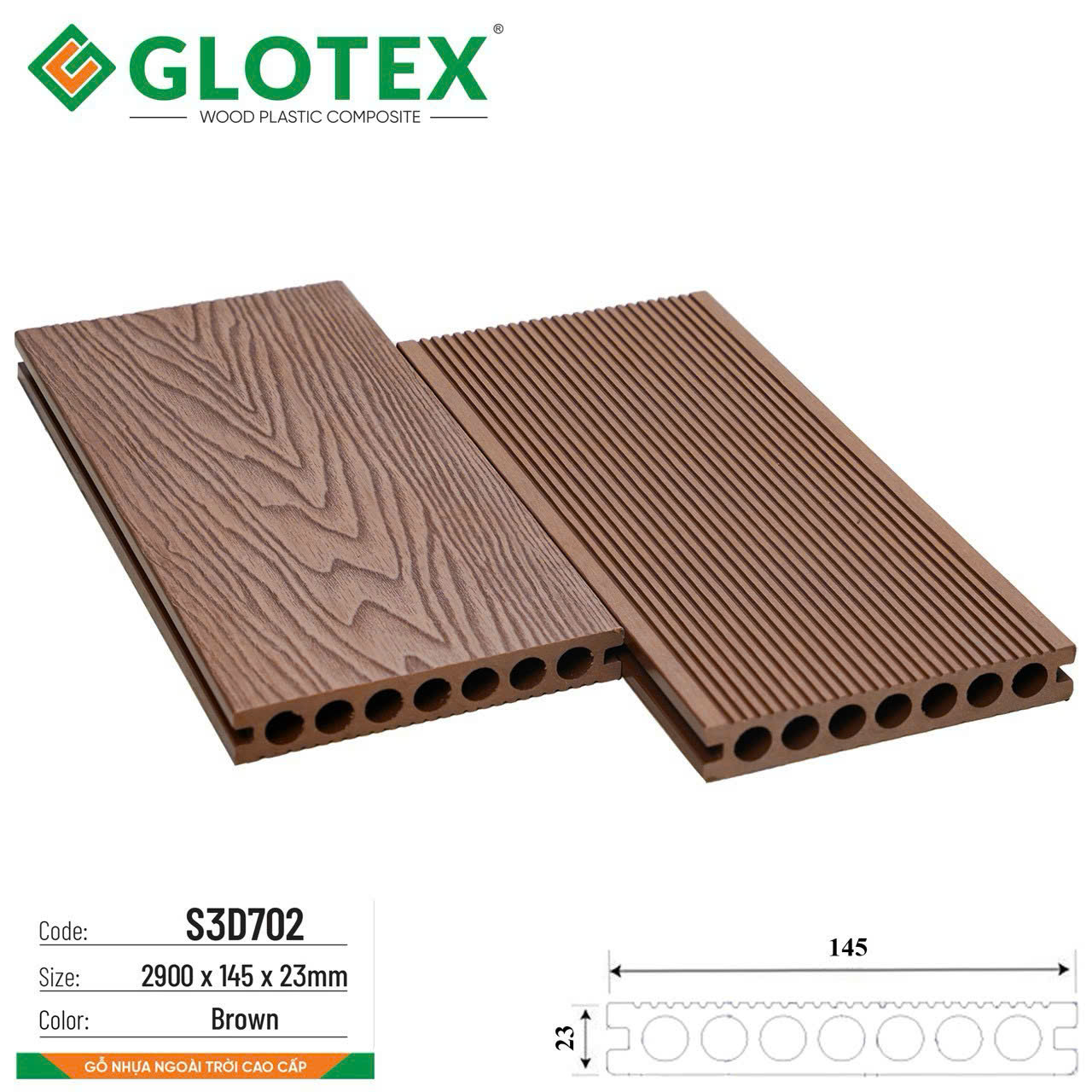 Sàn gỗ nhựa Glotex 7 lỗ tròn S3D702
