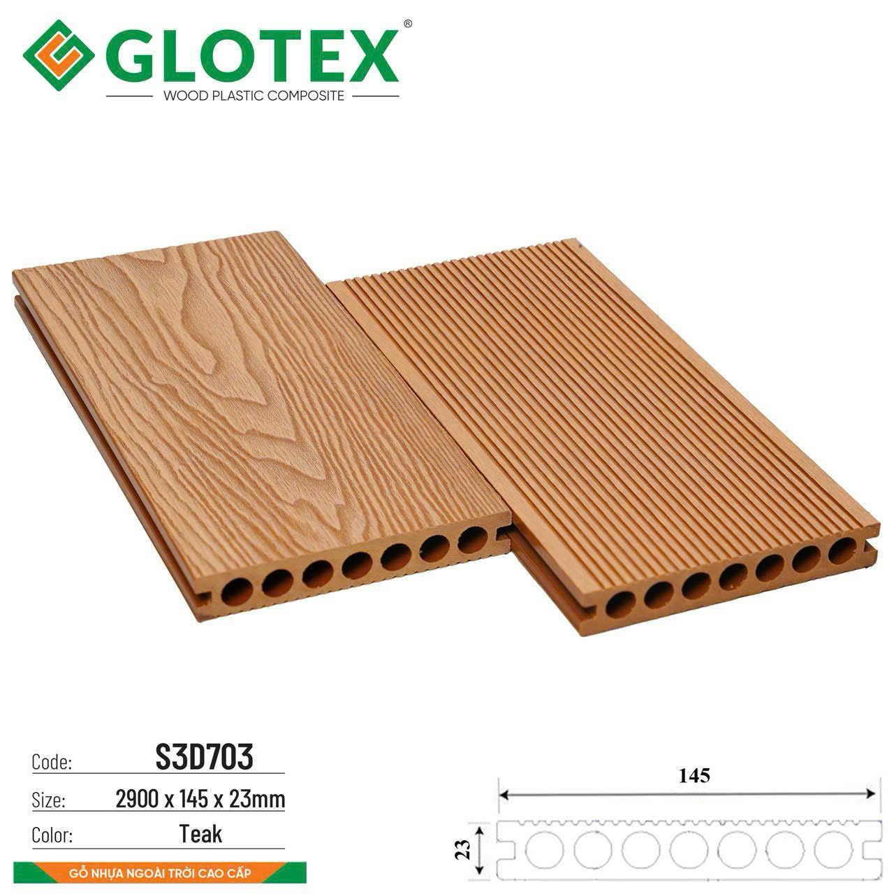 Sàn gỗ nhựa Glotex 7 lỗ tròn S3D703