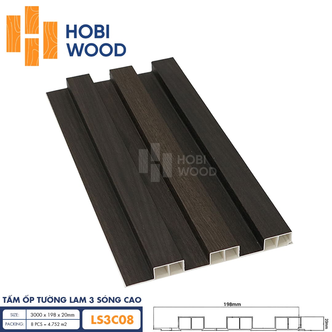 Tấm ốp lam 3 sóng cao HobiWood LS3C08