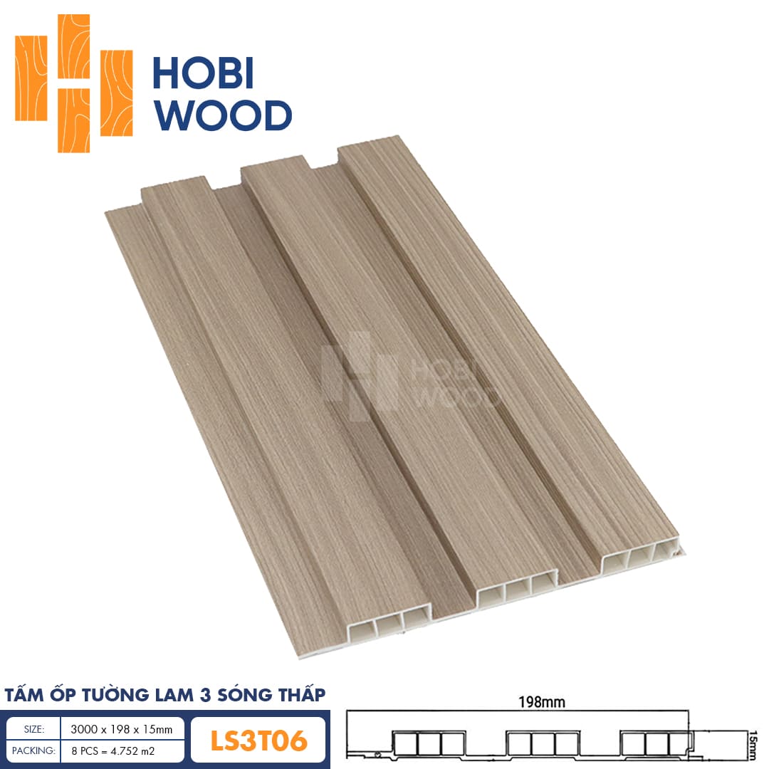 Tấm ốp lam 3 sóng thấp HobiWood LS3T06
