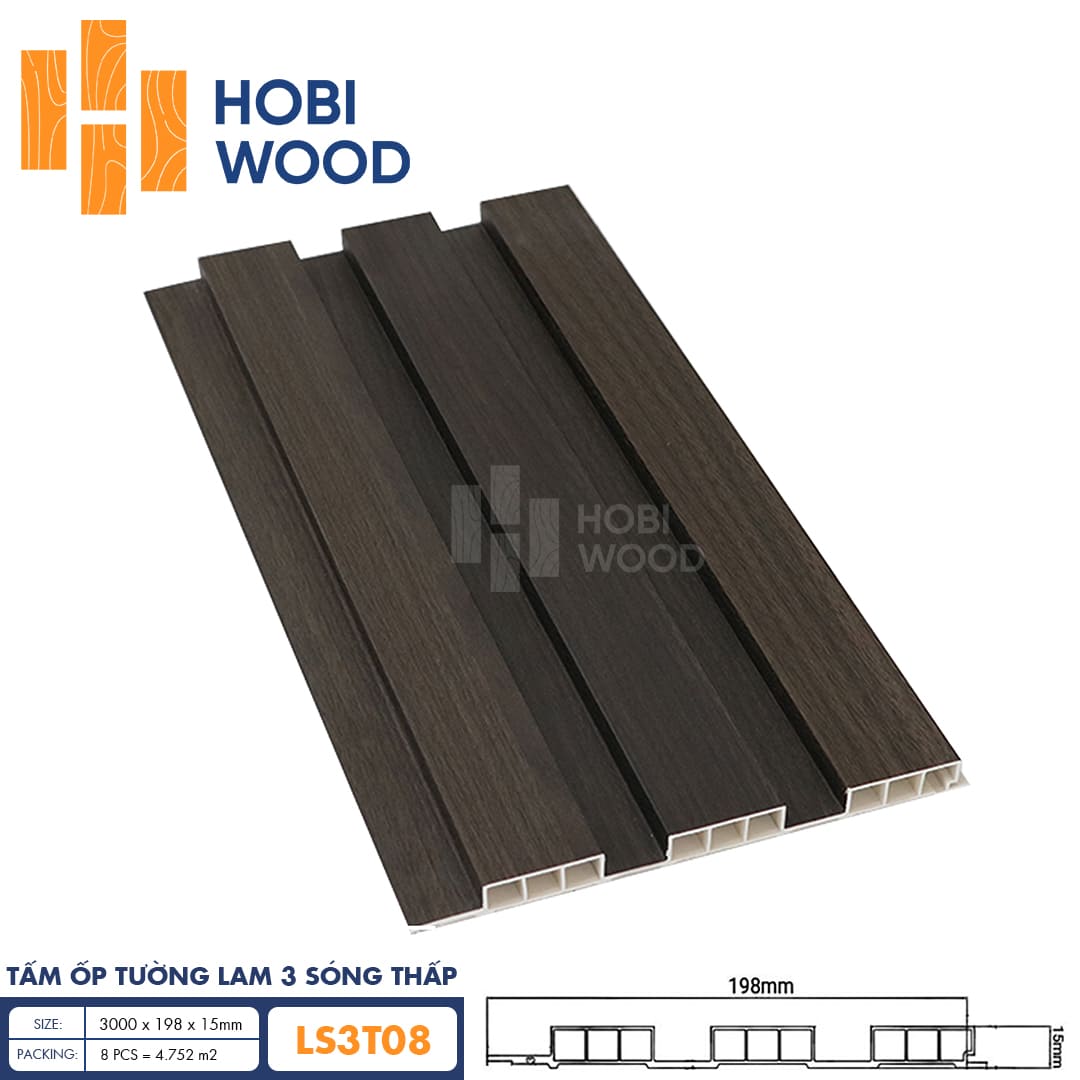 Tấm ốp lam 3 sóng thấp HobiWood LS3T08
