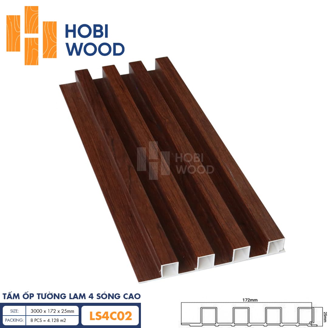 Tấm ốp lam 4 sóng cao HobiWood LS4C02