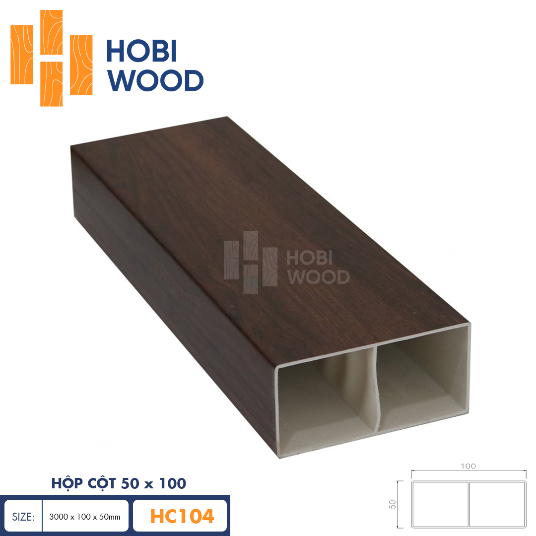 Thanh lam nhựa giả gỗ 50x100 HobiWood HC104